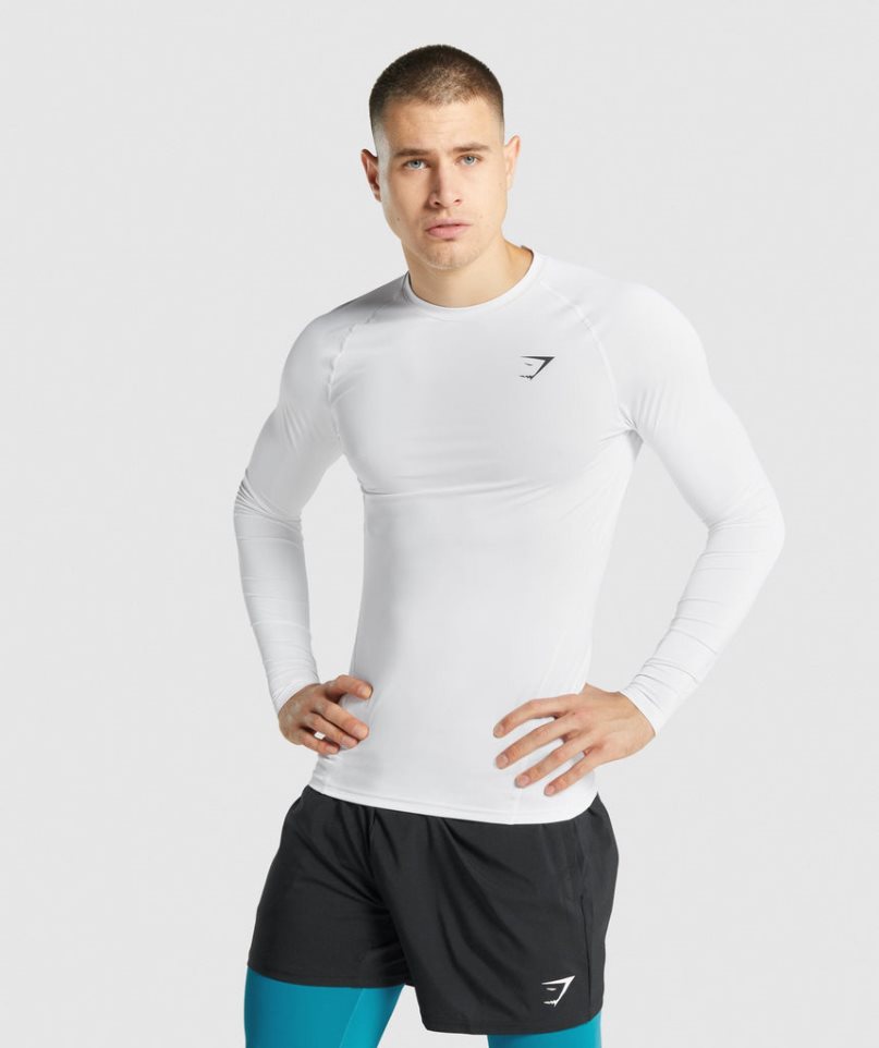 Men\'s Gymshark Element Baselayer Long Sleeve T-Shirts White | NZ 5FVIRX